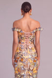 Yellow Mermaid Off the Shoulder Long Lace Up Wedding Guest Dress