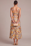 Yellow A-Line Thick Straps Midi Wedding Guest Dress with Pockets