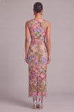 Apricot Sheath Round Neck Floral Long Wedding Guest Dress