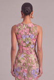 Apricot Sheath Round Neck Floral Long Wedding Guest Dress