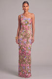 Apricot One Shoulder Floral Appliqued Long Mermaid Wedding Guest Dress