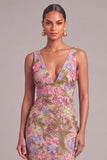 Apricot Mermaid V-Neck Midi Wedding Guest Dress with 3D Flower
