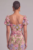 Apricot Sheath Square Neck Midi Wedding Guest Dress with 3D Flower