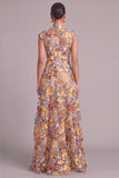 Yellow A-Line High Neck Long Cap Sleeves Wedding Guest Dress
