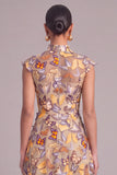 Yellow A-Line High Neck Long Cap Sleeves Wedding Guest Dress