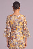 Yellow Mermaid Boat Neck Long Wedding Guest Dress with Sleeves