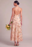 Sparkly Orange A-Line Halter Long Wedding Guest Dress