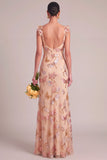 Sparkly Orange Mermaid Square Neck Ruffled Long Wedding Guest Dress with Slit