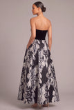 Floral Black A-Line Strapless Long Wedding Guest Dress with Pockets