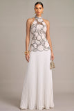 Black White High Neck Pleated Long Floral Wedding Guest Dress
