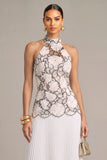 Black White High Neck Pleated Long Floral Wedding Guest Dress