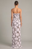 Black White Mermaid Strapless Floral Long Wedding Guest Dress with Slit