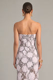 Black White Mermaid Strapless Floral Long Wedding Guest Dress with Slit