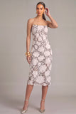 Black White Sheath Spaghetti Straps  Floral Midi Wedding Guest Dress