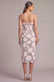 Black White Sheath Spaghetti Straps  Floral Midi Wedding Guest Dress