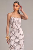 Black White Sheath Spaghetti Straps  Floral Midi Wedding Guest Dress