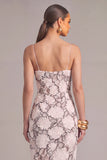 Black White Sheath Spaghetti Straps  Floral Midi Wedding Guest Dress
