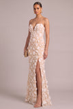 Ivory Mermiad Strapless Floral Long Wedding Guest Dress with Slit