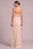 Ivory Mermiad Strapless Floral Long Wedding Guest Dress with Slit