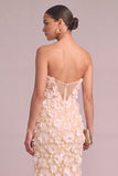 Ivory Mermiad Strapless Floral Long Wedding Guest Dress with Slit