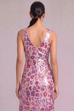 Floral Sparkly Purple Mermaid V-Neck Sequins Long Wedding Guest Dress with Slit