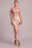Pink Sheath One Shoulder Embroidered Long Wedding Guest Dress