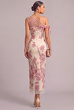 Pink Sheath One Shoulder Embroidered Long Wedding Guest Dress
