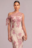 Pink Sheath One Shoulder Embroidered Long Wedding Guest Dress