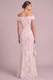 White Mermaid Floral Off the Shoulder Lace Long Wedding Guest Dress
