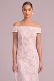 White Mermaid Floral Off the Shoulder Lace Long Wedding Guest Dress
