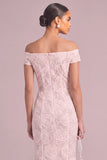 White Mermaid Floral Off the Shoulder Lace Long Wedding Guest Dress