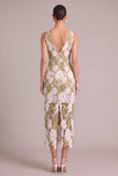 Light Green Sheath V-Neck Floral Midi Wedding Guest Dress with Slit