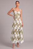 Light Green A-Line Thick Straps Floral Long Wedding Guest Dress