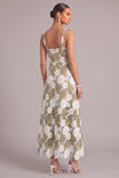 Light Green A-Line Thick Straps Floral Long Wedding Guest Dress