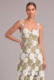 Light Green A-Line Thick Straps Floral Long Wedding Guest Dress