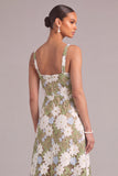 Light Green A-Line Thick Straps Floral Long Wedding Guest Dress