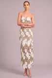 Light Green Sheath Strapless Floral Long Wedding Guest Dress with Slit