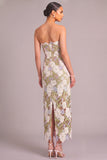 Light Green Sheath Strapless Floral Long Wedding Guest Dress with Slit