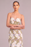 Light Green Sheath Strapless Floral Long Wedding Guest Dress with Slit