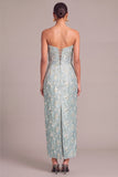 Light Green Sheath Strapless Floral Long Wedding Guest Dress with Bow