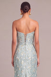 Light Green Sheath Strapless Floral Long Wedding Guest Dress with Bow