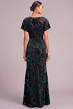Dark Green Floral Mermaid Boat Neck Ruched Long Wedding Guest Dress