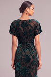 Dark Green Floral Mermaid Boat Neck Ruched Long Wedding Guest Dress