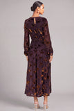 Brown A-Line Round Neck Floral Long Wedding Guest Dress with Sleeves