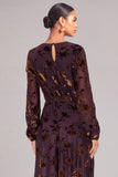 Brown A-Line Round Neck Floral Long Wedding Guest Dress with Sleeves