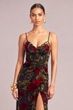 Black Floral Mermaid Spaghetti Straps Long Wedding Guest Dress with Slit