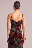Black Floral Mermaid Spaghetti Straps Long Wedding Guest Dress with Slit