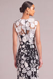 Black White Mermaid Round Neck Floral Midi Wedding Guest Dress