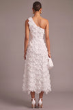 White A Line Sparkly One Shoulder Floral Long Wedding Dress