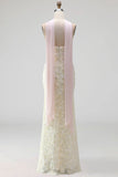 Sparkly White Floral Sheath Halter Beach Long Wedding Dress